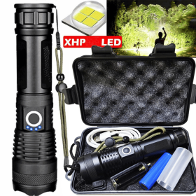 High Power LED Zoom Flashlight Rechargeable Camping Hiking Torch+Gift Box